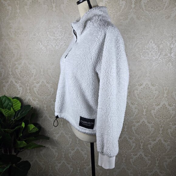 Calvin Klein Performance Size XL White Sherpa 1/4 Zip Pullover Cropped Waist - Picture 6 of 12